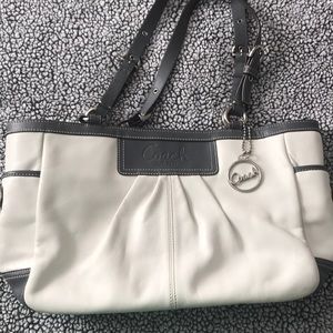 White leather coach bag